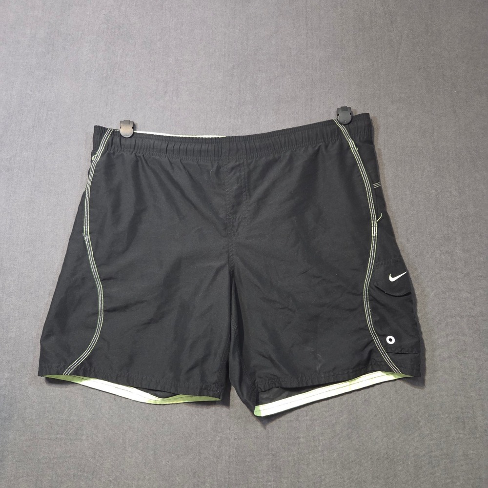 Nike Board Shorts Mens Large Black Neon Green Swim Trunks Cargo Pocket Logo